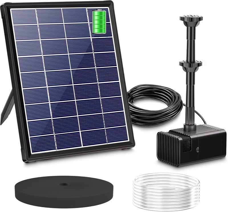 Biling 5.5W Solar Fountain for Bird Bath, DIY Solar Water Pump with 3000mAh Battery Backup Work All Day, 5ft Tubing 5 Nozzles for BirdBath, Small Pond, Fish Tank and Hydroponics - Image 1